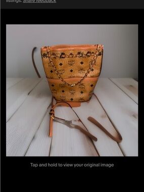 MCM Cognac Visetos Chain-Trim Bucket Shoulder Bag